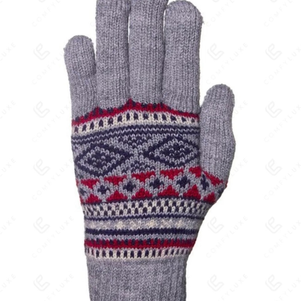 Gray Knit Patterned Gloves